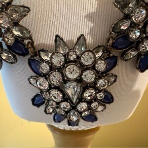 Loft Ann Taylor Crystal  Chunky Blue, Clear crystal  statement necklace EUC